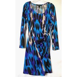INC International Concepts Dress Large Multicolor Midi Faux Wrap Tie Waist